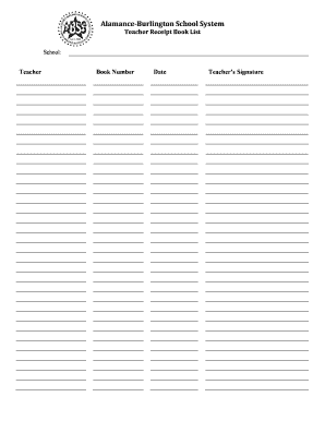 Teacher Receipt Book List