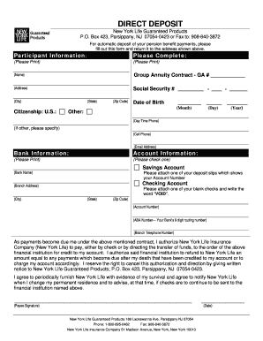 New York Life Direct Deposit Authorization Form