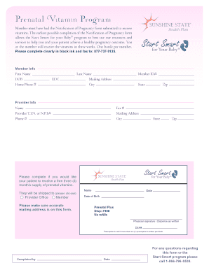 Prenatal Vitamin Program Notification Form