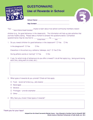 School Rewards Questionnaire