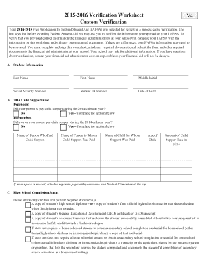 2015-2016 FAFSA Verification Worksheet