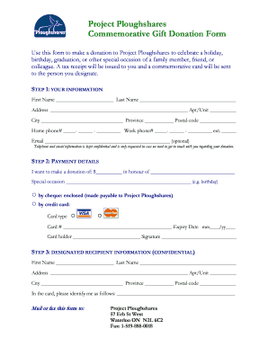 Project Ploughshares Commemorative Gift Donation Form