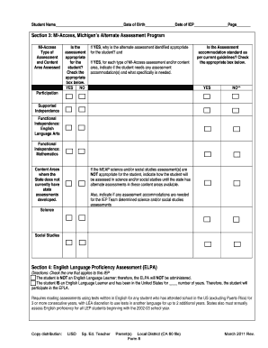 Michigan IEP Assessment Form
