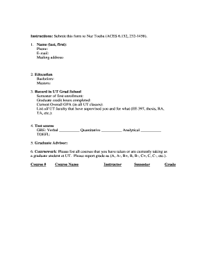 Graduate Student Information Form