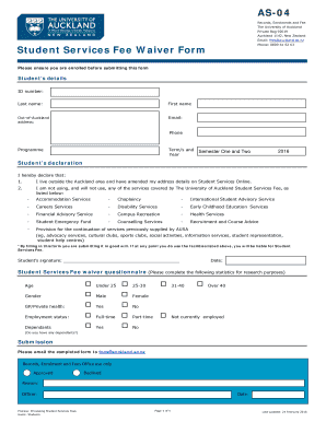 Student Services Fee Waiver Form