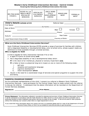Early Childhood Intervention Services Referral Form