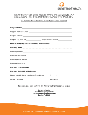 Medicaid Pharmacy Change Request Form