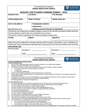 University of Auckland Student Parking Permit Request
