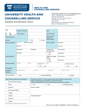 University Health and Counselling Service Patient Enrolment Form