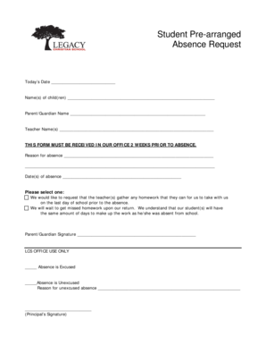 Student Pre-arranged Absence Request Form