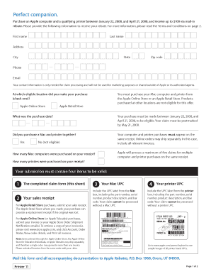 Apple Computer and Printer Rebate Form