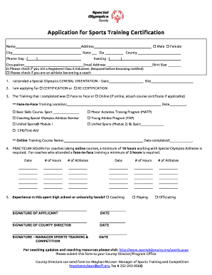 Application for Sports Training Certification