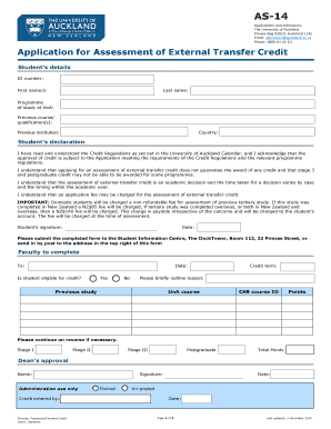 University of Auckland External Transfer Credit Application