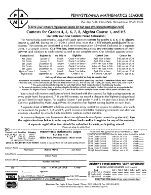 Pennsylvania Mathematics League Contest Registration