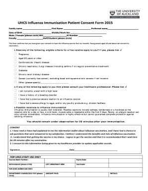 UHCS Influenza Immunisation Patient Consent Form