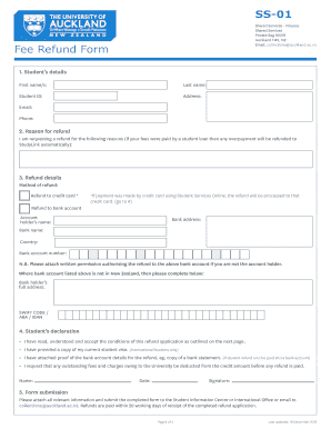 University of Auckland Fee Refund Form