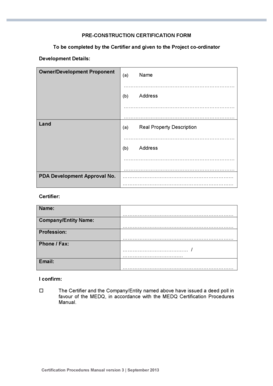 Pre-Construction Certification Form