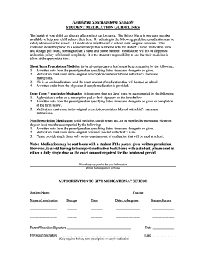 Student Medication Authorization Form