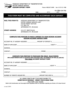Missouri Escrow Deposit Form