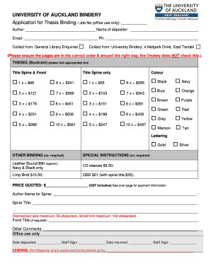University of Auckland Thesis Binding Application