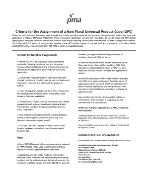 Floral UPC Application Form