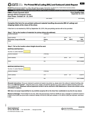 Pre-Printed Bill of Lading and Outbound Labels Request