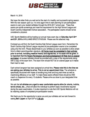 South Carolina High School League Pre-Participation Exam Form