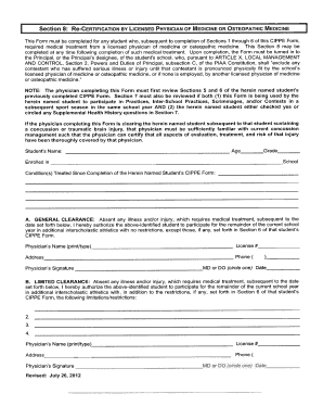 CIPPE Form Medical Clearance