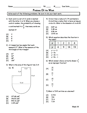 Math Problems of the Week Worksheet