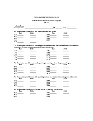 Automotive Service Technology Competency Checklist