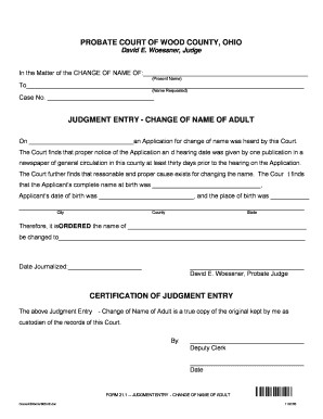 Judgment Entry - Change of Name of Adult