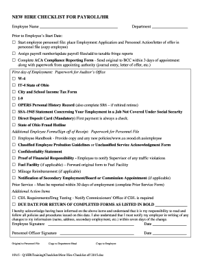 New Hire Checklist for Payroll/HR