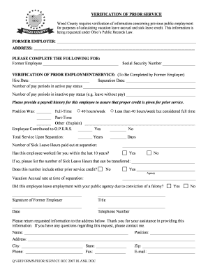 Verification of Prior Service Form