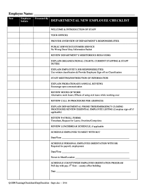 Departmental New Employee Checklist