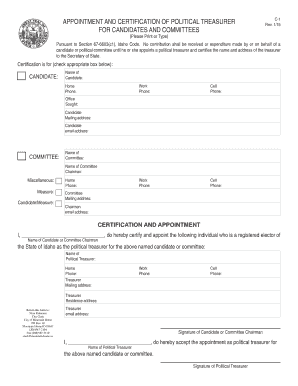 Idaho Political Treasurer Appointment Form