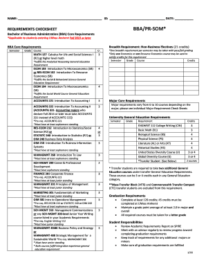 BBA Core Requirements Checksheet