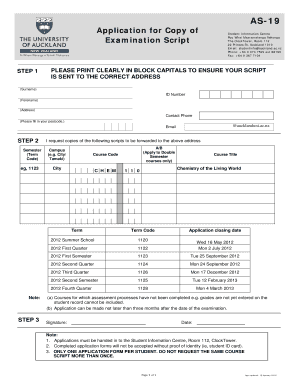 Application for Copy of Examination Script