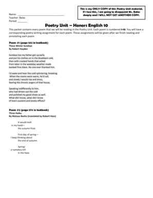 Poetry Unit Assignment Form