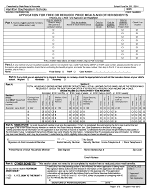 School Form 521 Application for Free or Reduced Price Meals