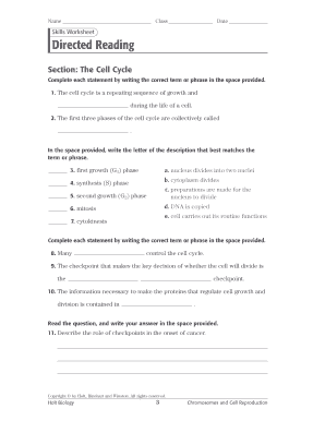Cell Cycle Worksheet and Quiz