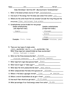 Nutrition Worksheet Macronutrients