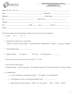 Midwest Nursing Research Society Membership Form