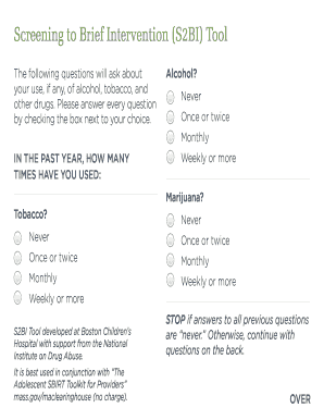 S2BI Alcohol and Drug Use Screening Tool