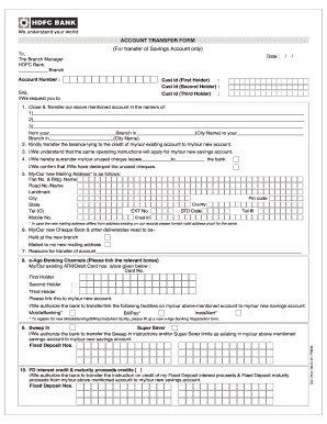 HDFC Bank Savings Account Transfer Form