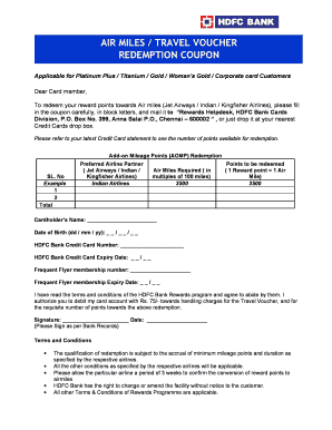 HDFC Air Miles Redemption Form