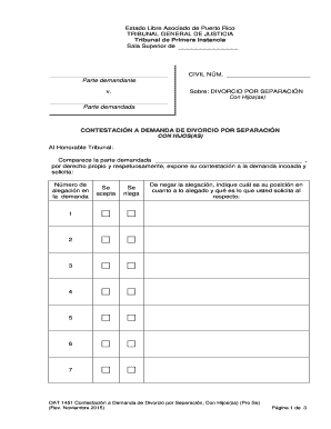 CONTESTACIÓN A DEMANDA DE DIVORCIO POR SEPARACIÓN CON HIJOS(AS)