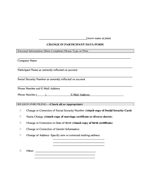 Change in Participant Data Form