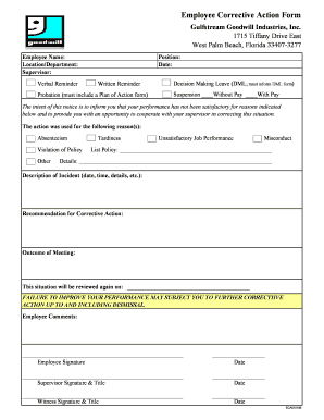 Employee Corrective Action Form