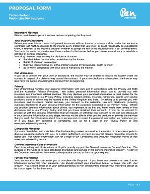 Tattoo Parlour Public Liability Insurance Proposal Form