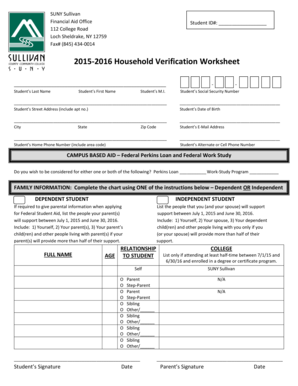 2015-2016 Household Verification Worksheet